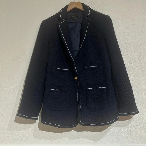 Talbots Tweed Blazer Jacket in Navy Blue - Picture 1 of 5